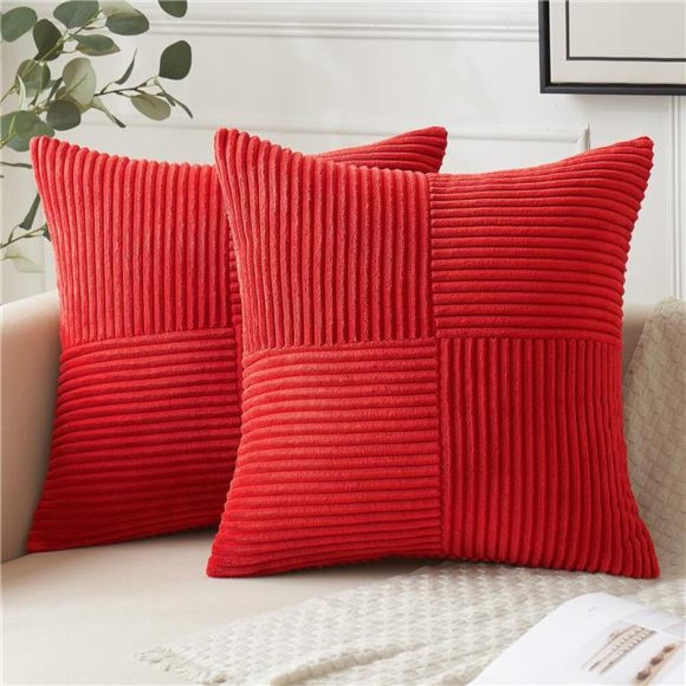 Pack of 2 Christmas Pillow Covers Red 18x18 Inch Boho Decorative